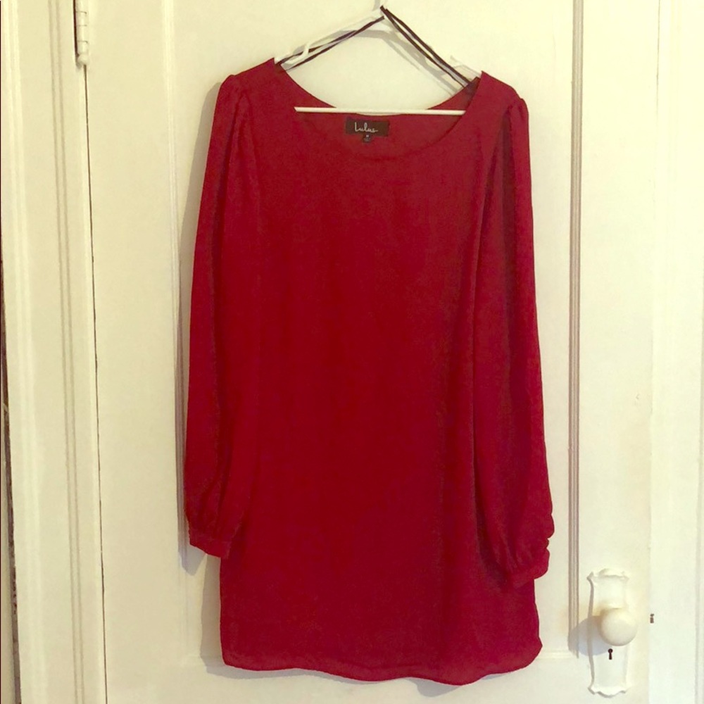 Red long sleeve shift stress